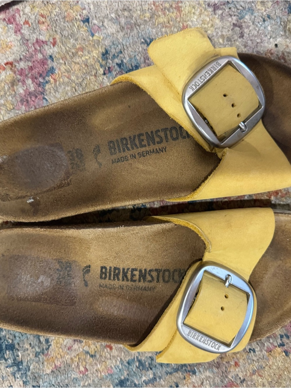 Birkenstock Yellow Suede Single-Buckle Slide Sandals